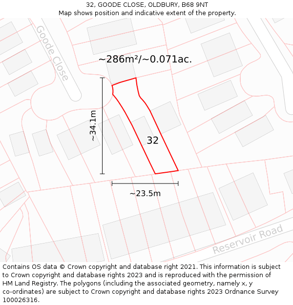 32, GOODE CLOSE, OLDBURY, B68 9NT: Plot and title map