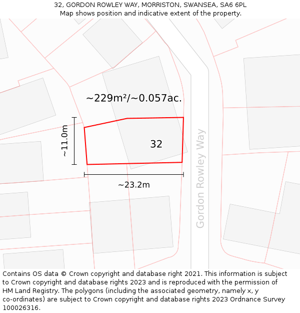 32, GORDON ROWLEY WAY, MORRISTON, SWANSEA, SA6 6PL: Plot and title map