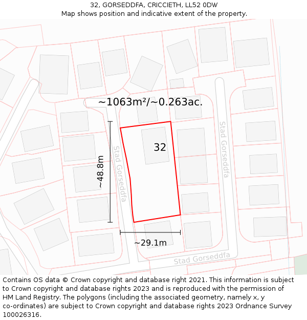 32, GORSEDDFA, CRICCIETH, LL52 0DW: Plot and title map
