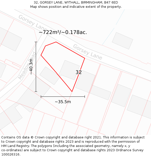 32, GORSEY LANE, WYTHALL, BIRMINGHAM, B47 6ED: Plot and title map