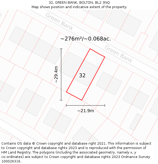 32, GREEN BANK, BOLTON, BL2 3NQ: Plot and title map