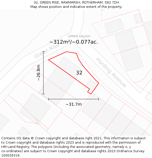 32, GREEN RISE, RAWMARSH, ROTHERHAM, S62 7DH: Plot and title map