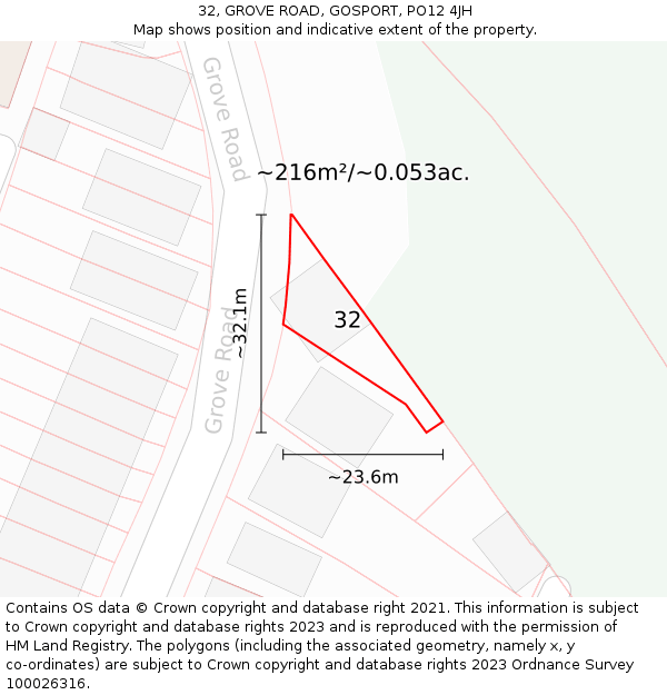 32, GROVE ROAD, GOSPORT, PO12 4JH: Plot and title map