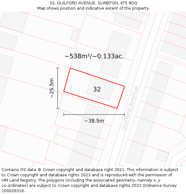 32, GUILFORD AVENUE, SURBITON, KT5 8DQ: Plot and title map