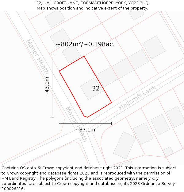 32, HALLCROFT LANE, COPMANTHORPE, YORK, YO23 3UQ: Plot and title map