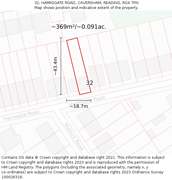 32, HARROGATE ROAD, CAVERSHAM, READING, RG4 7PN: Plot and title map