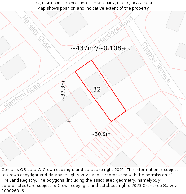 32, HARTFORD ROAD, HARTLEY WINTNEY, HOOK, RG27 8QN: Plot and title map