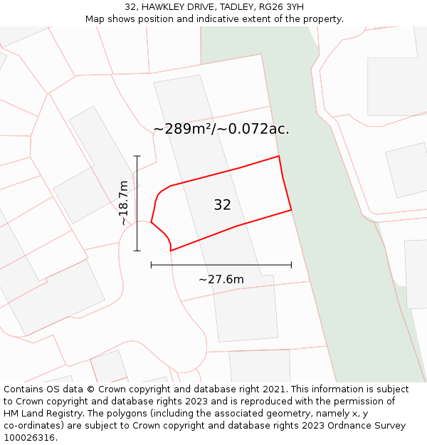 32, HAWKLEY DRIVE, TADLEY, RG26 3YH: Plot and title map