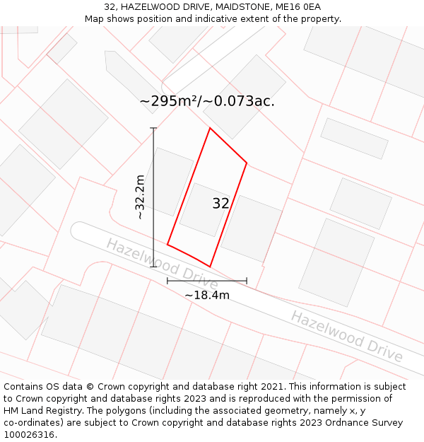 32, HAZELWOOD DRIVE, MAIDSTONE, ME16 0EA: Plot and title map