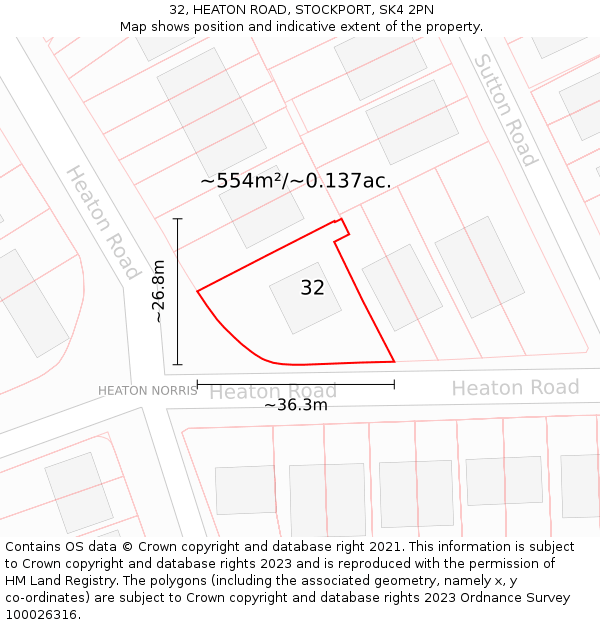 32, HEATON ROAD, STOCKPORT, SK4 2PN: Plot and title map