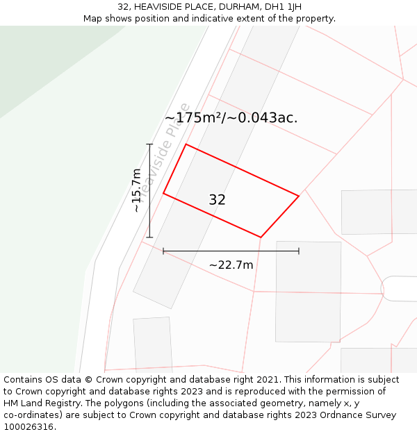 32, HEAVISIDE PLACE, DURHAM, DH1 1JH: Plot and title map