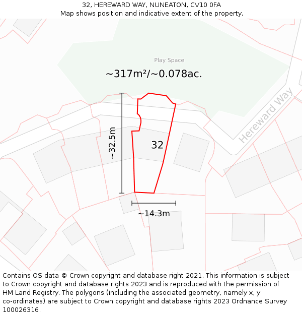32, HEREWARD WAY, NUNEATON, CV10 0FA: Plot and title map