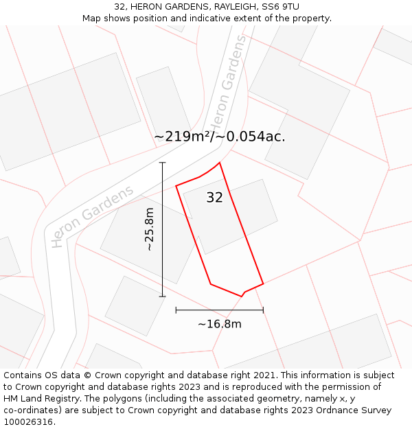 32, HERON GARDENS, RAYLEIGH, SS6 9TU: Plot and title map