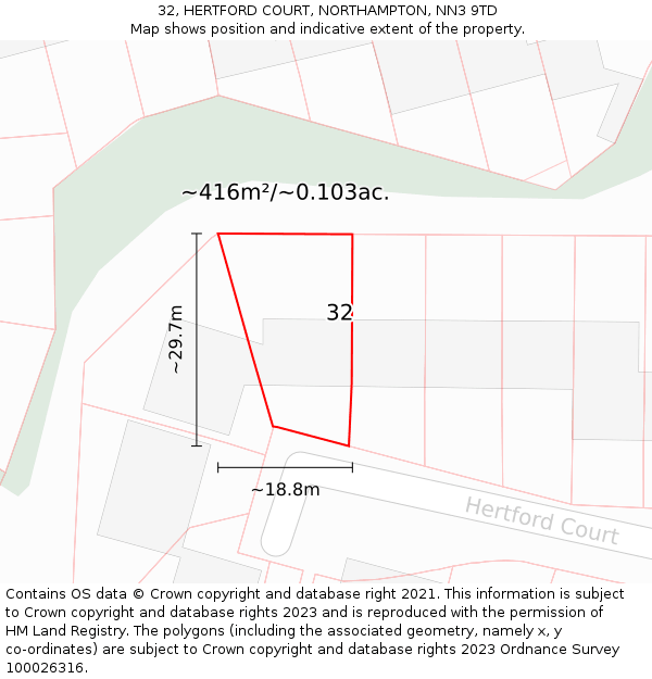 32, HERTFORD COURT, NORTHAMPTON, NN3 9TD: Plot and title map