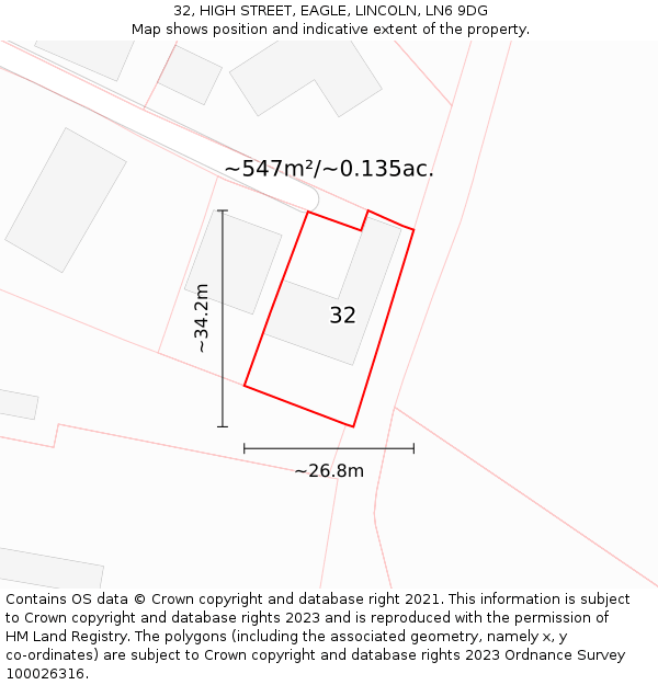 32, HIGH STREET, EAGLE, LINCOLN, LN6 9DG: Plot and title map