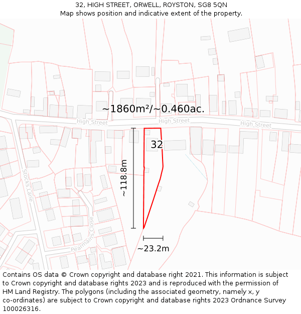 32, HIGH STREET, ORWELL, ROYSTON, SG8 5QN: Plot and title map