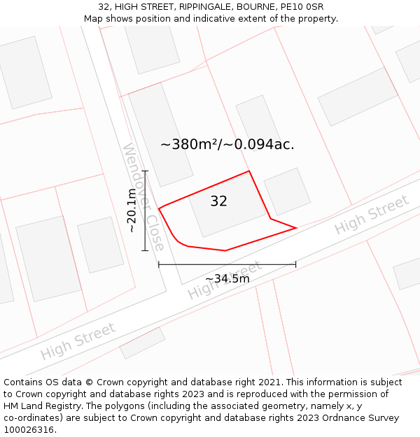 32, HIGH STREET, RIPPINGALE, BOURNE, PE10 0SR: Plot and title map