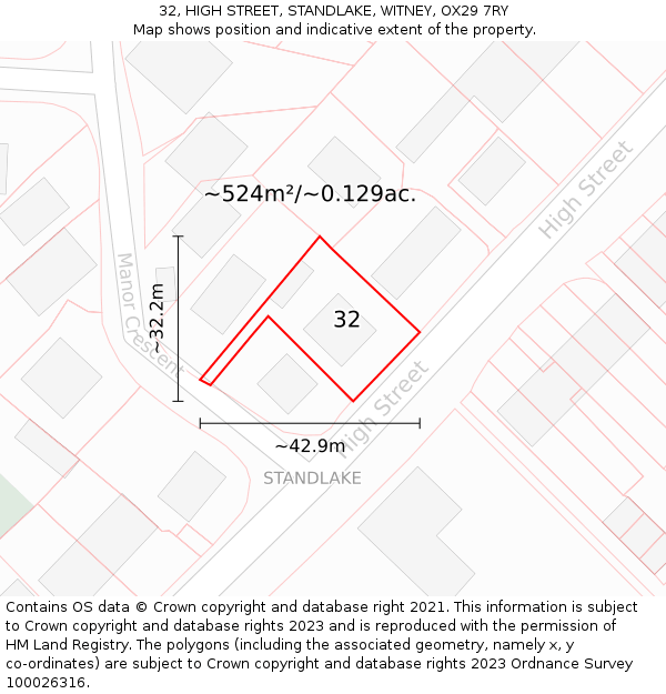 32, HIGH STREET, STANDLAKE, WITNEY, OX29 7RY: Plot and title map