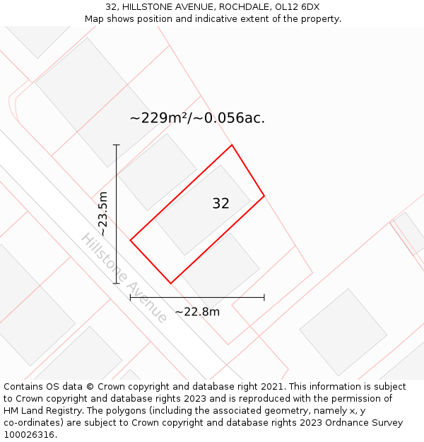 32, HILLSTONE AVENUE, ROCHDALE, OL12 6DX: Plot and title map