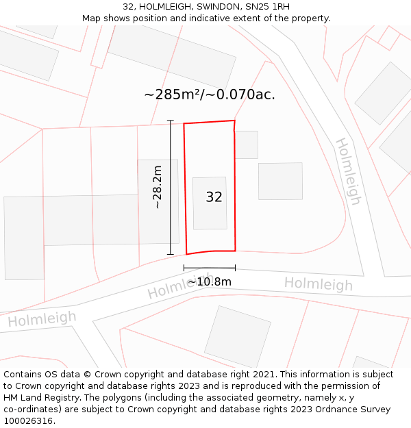 32, HOLMLEIGH, SWINDON, SN25 1RH: Plot and title map