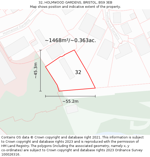 32, HOLMWOOD GARDENS, BRISTOL, BS9 3EB: Plot and title map