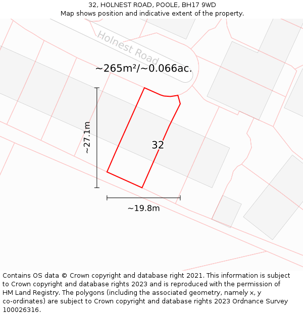 32, HOLNEST ROAD, POOLE, BH17 9WD: Plot and title map