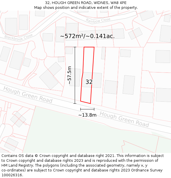 32, HOUGH GREEN ROAD, WIDNES, WA8 4PE: Plot and title map