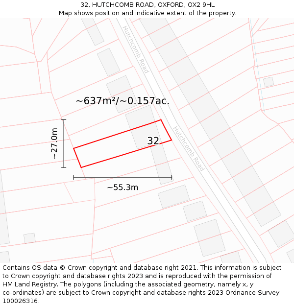 32, HUTCHCOMB ROAD, OXFORD, OX2 9HL: Plot and title map