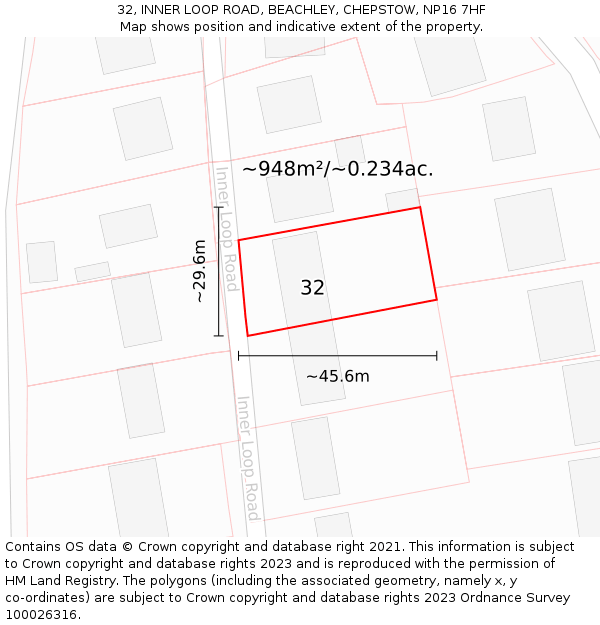 32, INNER LOOP ROAD, BEACHLEY, CHEPSTOW, NP16 7HF: Plot and title map