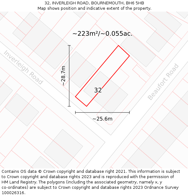 32, INVERLEIGH ROAD, BOURNEMOUTH, BH6 5HB: Plot and title map