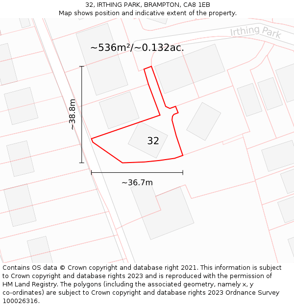 32, IRTHING PARK, BRAMPTON, CA8 1EB: Plot and title map