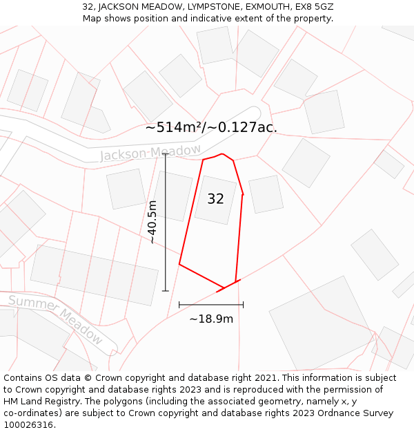 32, JACKSON MEADOW, LYMPSTONE, EXMOUTH, EX8 5GZ: Plot and title map