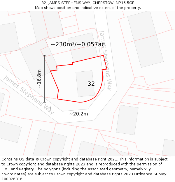 32, JAMES STEPHENS WAY, CHEPSTOW, NP16 5GE: Plot and title map