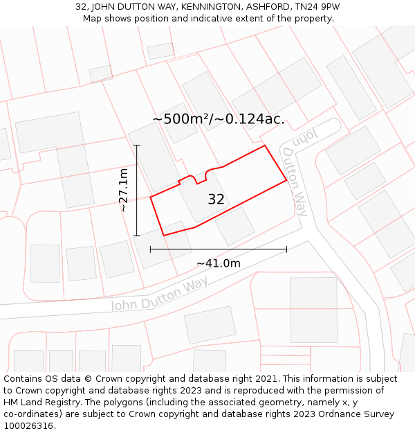 32, JOHN DUTTON WAY, KENNINGTON, ASHFORD, TN24 9PW: Plot and title map