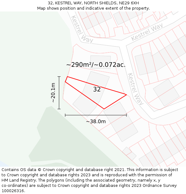 32, KESTREL WAY, NORTH SHIELDS, NE29 6XH: Plot and title map