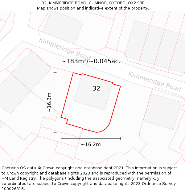 32, KIMMERIDGE ROAD, CUMNOR, OXFORD, OX2 9RF: Plot and title map