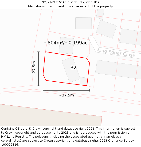 32, KING EDGAR CLOSE, ELY, CB6 1DP: Plot and title map