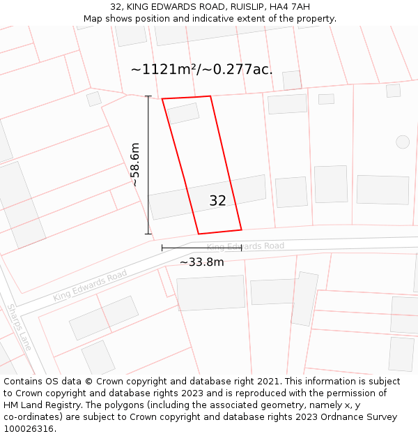 32, KING EDWARDS ROAD, RUISLIP, HA4 7AH: Plot and title map