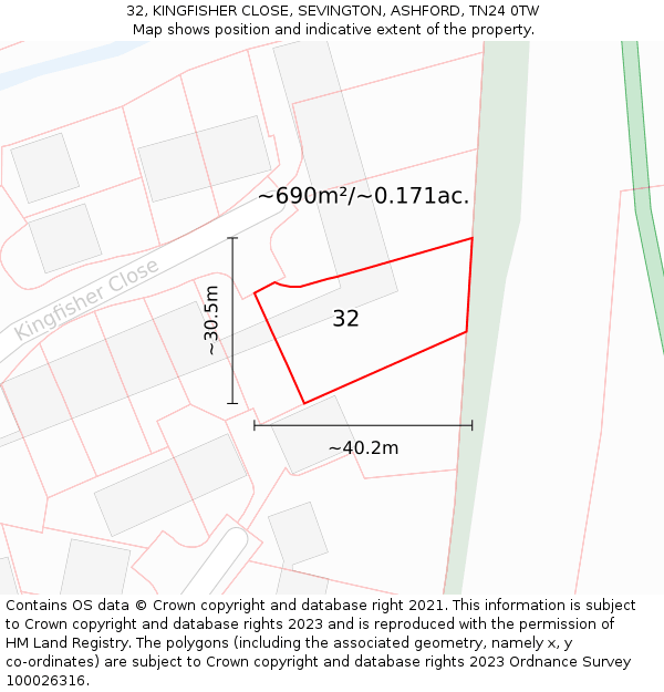 32, KINGFISHER CLOSE, SEVINGTON, ASHFORD, TN24 0TW: Plot and title map