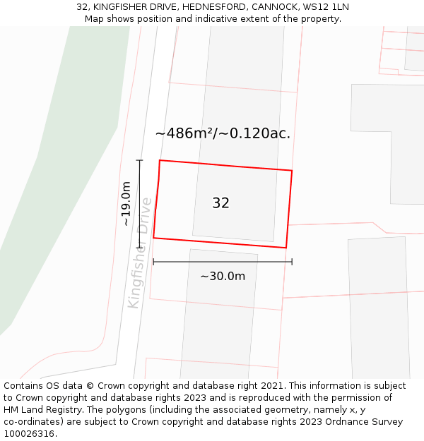 32, KINGFISHER DRIVE, HEDNESFORD, CANNOCK, WS12 1LN: Plot and title map