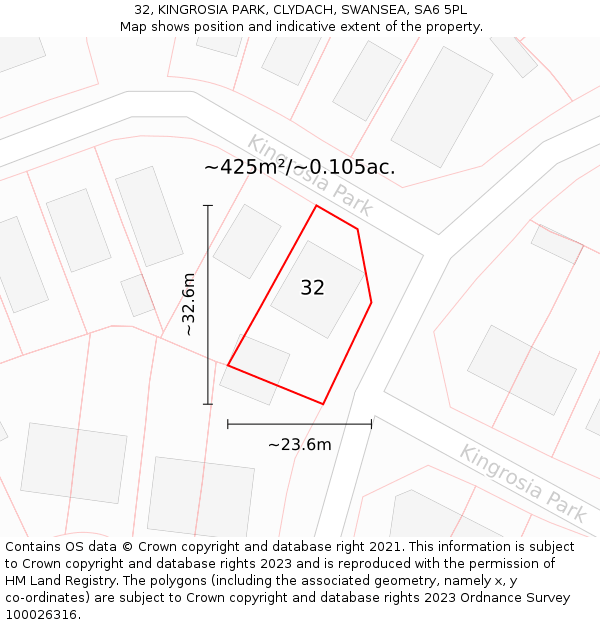 32, KINGROSIA PARK, CLYDACH, SWANSEA, SA6 5PL: Plot and title map