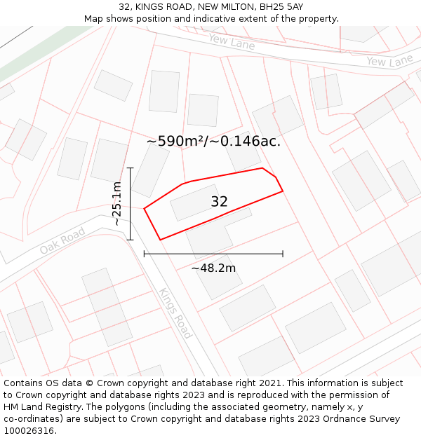 32, KINGS ROAD, NEW MILTON, BH25 5AY: Plot and title map