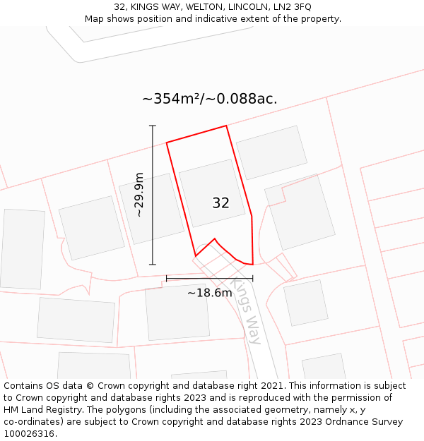 32, KINGS WAY, WELTON, LINCOLN, LN2 3FQ: Plot and title map