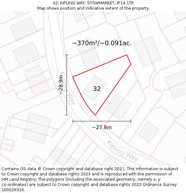 32, KIPLING WAY, STOWMARKET, IP14 1TR: Plot and title map