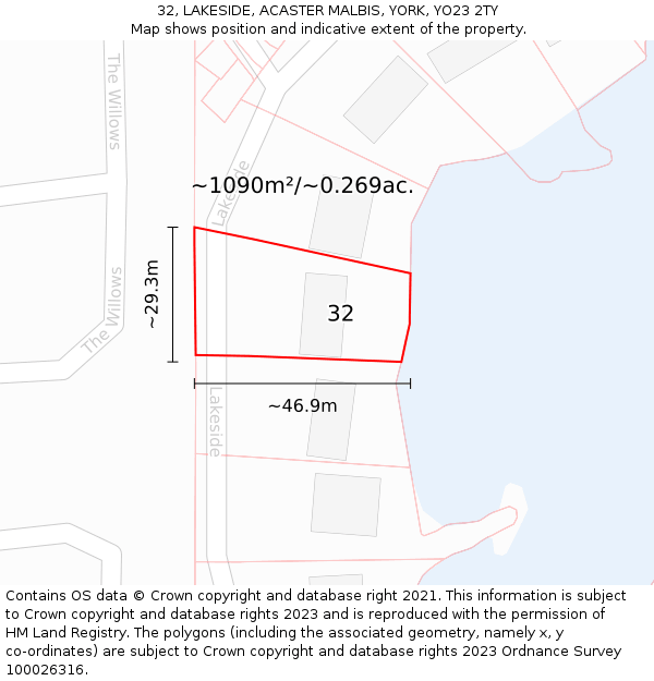 32, LAKESIDE, ACASTER MALBIS, YORK, YO23 2TY: Plot and title map