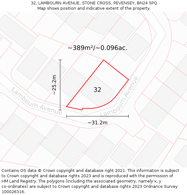 32, LAMBOURN AVENUE, STONE CROSS, PEVENSEY, BN24 5PQ: Plot and title map