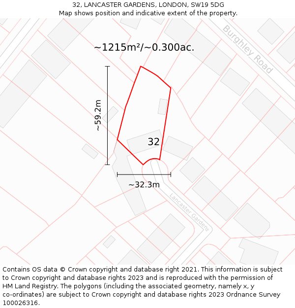 32, LANCASTER GARDENS, LONDON, SW19 5DG: Plot and title map