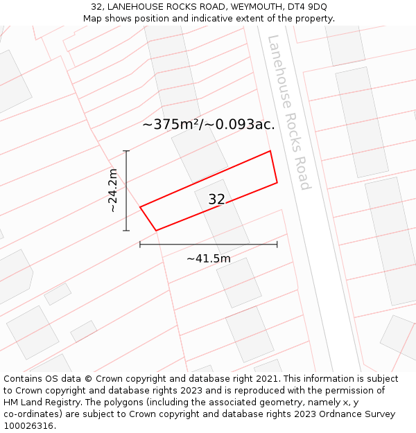 32, LANEHOUSE ROCKS ROAD, WEYMOUTH, DT4 9DQ: Plot and title map