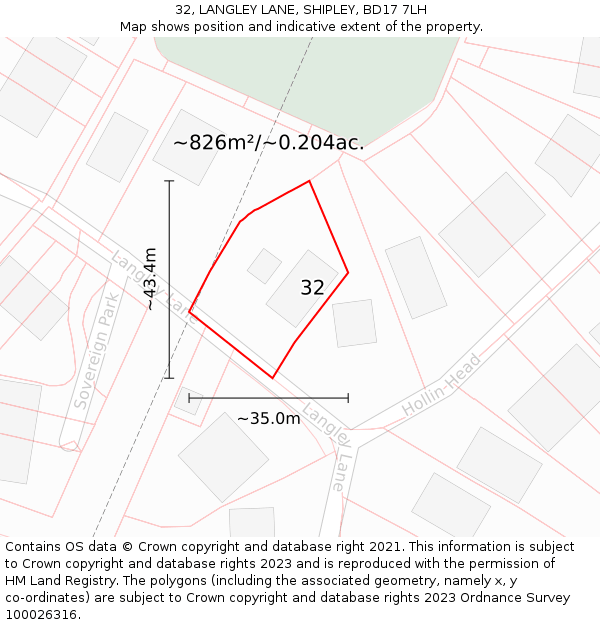 32, LANGLEY LANE, SHIPLEY, BD17 7LH: Plot and title map