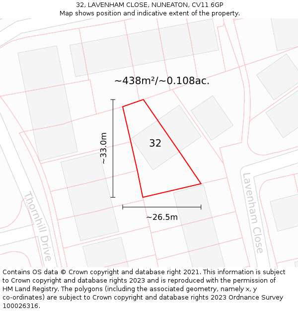 32, LAVENHAM CLOSE, NUNEATON, CV11 6GP: Plot and title map